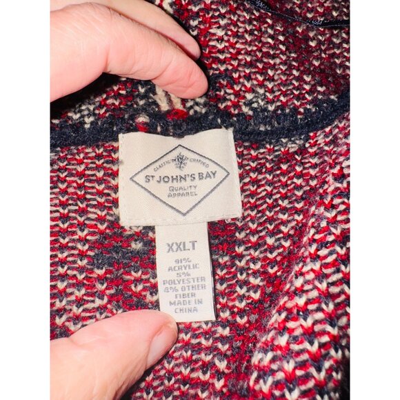 St. Johns Bay XXLT Red & Grey Knit Cardigan Open Front Asymmetrical Southwestern - Picture 4 of 10
